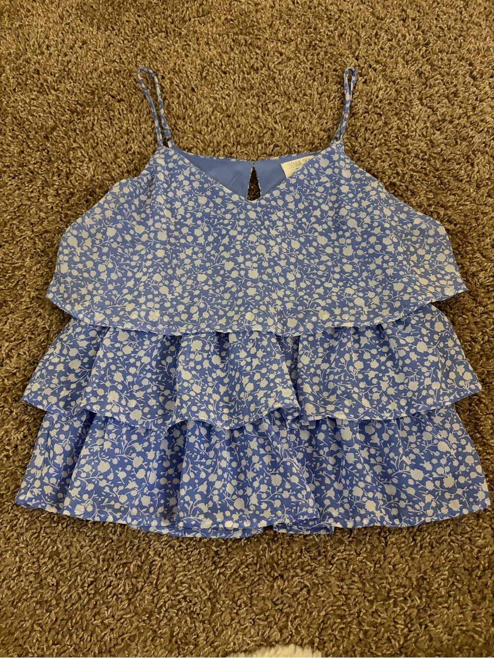 Sienna Sky Blue Floral Ruffle Cami Top